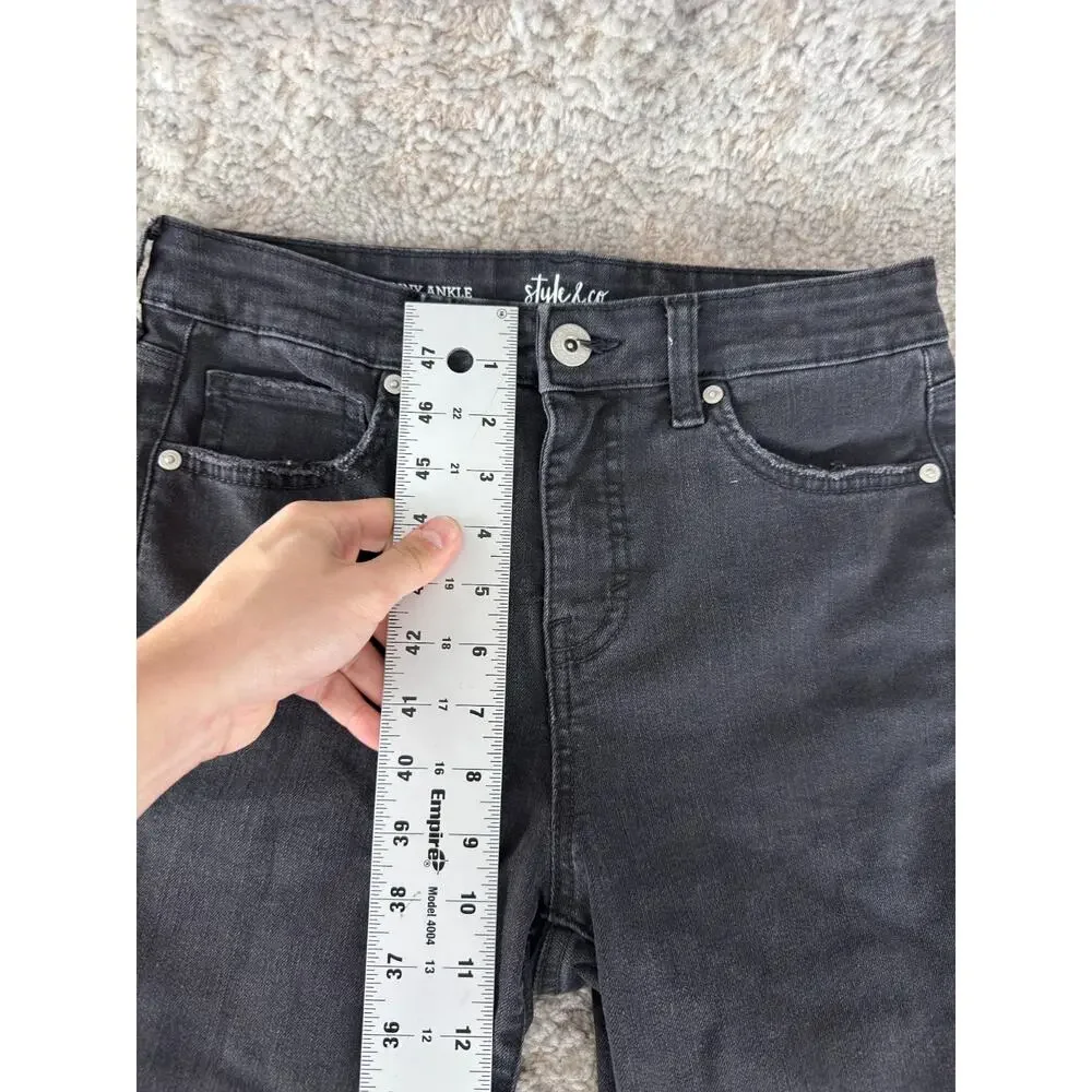 Style Co Size 4 Skinny Ankle Denim Jeans Pants Black Button‎ Zip Casual